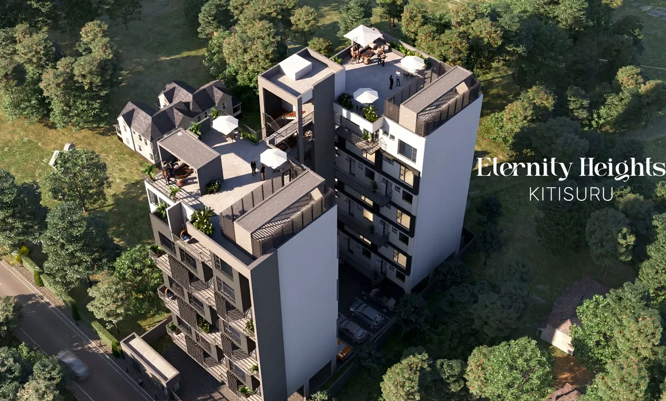 Aerial render of Eternity Heights building in Kitisuru